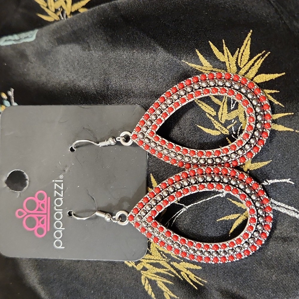 Paparazzi Silver & Red bead earrings